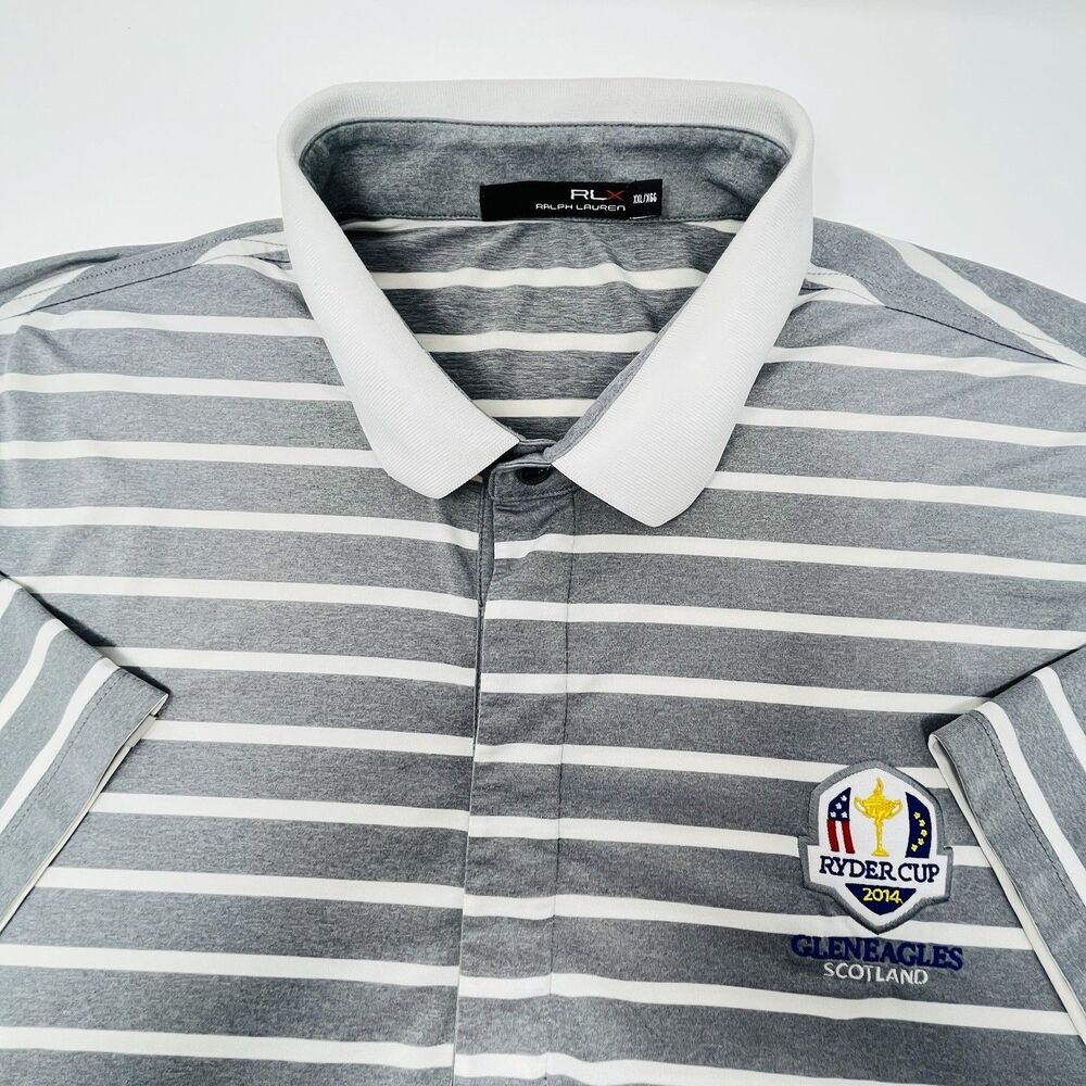 Ralph Lauren RLX Mens XXL Gray White Stripe 2014 Ryder Cup GLENEAGLES Scotland